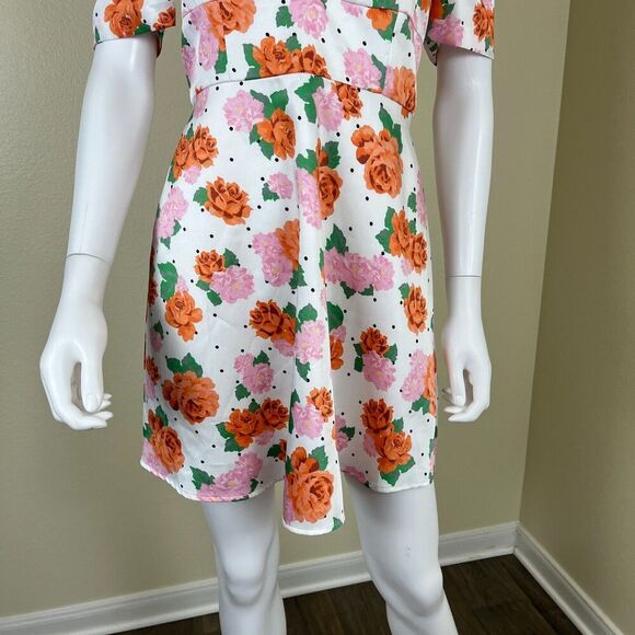 Zara Women Size S Floral Satin Rose Polka Dot Mini Dress Blogger Favorite Preppy